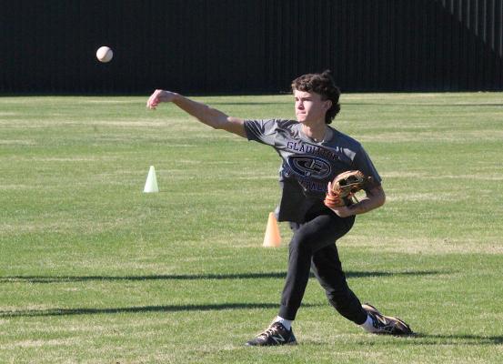 Tiger junior Ethan Doyle relays a throw to his catch partner during Friday’s first official practice of the season. COLE McNANNA