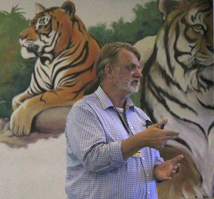 Sealy ISD Project Manager Mike Zapalac presented updates on the flood damage at the junior high and the paving project at the overflow parking lot outside T.J. Mills Stadium during the regular school board meeting at Sealy High School, June 23. COLE McNANNA