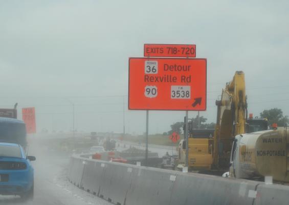 The westbound exit off I-10 to Hwy 36 (Exit 720) will be condensed with the Rexville Road exit (718) while the 720 ramp is closed for the next two months as part of TxDOT’s expansion project. COLE McNANNA