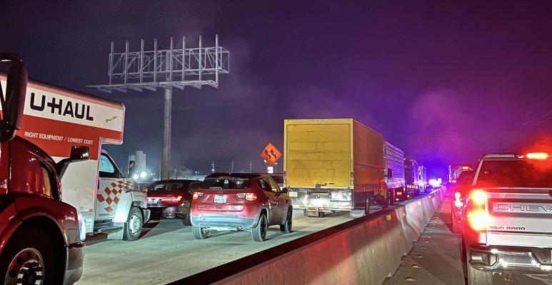 Interstate 10 Eastbound was fully stopped while multiple agencies responded to a pursuit from Colorado County and a car fire near San Felipe Tuesday night, Feb. 1. COLE McNANNA