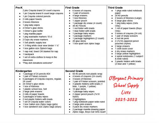 O'Bryant Primary, Pre-K through 3rd Grade