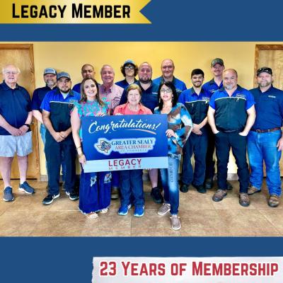 Thanks to Riverside Tire Center for 23 years of membership with the Sealy Chamber. Did you know, Riverside Service Station originally opened in 1940 on U.S. Highway 90 with a rodeo arena and restaurant? When construction on I-10 began in 1965, they had to move to their current location and later decided to focus mainly on tires, adjusting their name to Riverside Tire. With the 4th generation of Sodolaks at the helm, Riverside continues to put customers and family first and deeply loves their community.