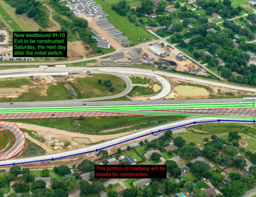 The next westbound exit off I-10 will be made shortly after the Exit 720 ramp that will close for two months starting Friday night. TEXAS DEPARTMENT OF TRANSPORTATION