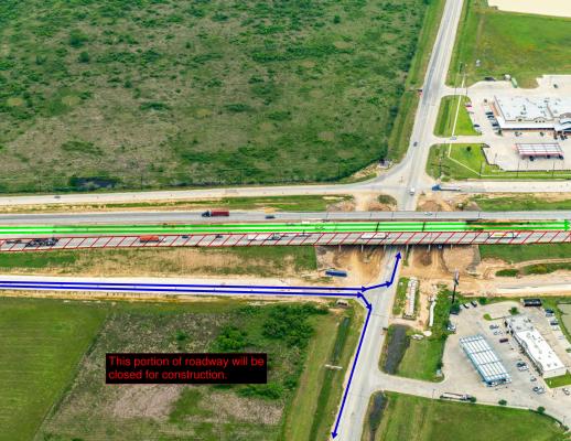 Westbound travelers who take the newly constructed exit will be able to access Rexville Road near Prasek’s (above the overpasses) and Valero/River Hills (below the overpasses). TEXAS DEPARTMENT OF TRANSPORTATION