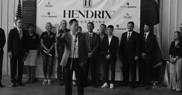 Ly Nguyen of Stonehenge Management Group, Inc. speaks during the ribbon cutting ceremony about the Hendrix Industries plant in Sealy PHOTOS BY AMANDA LUKSHA