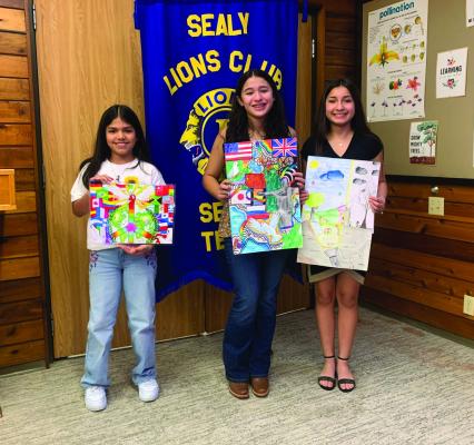 On March 3 the Sealy Lions club presented awards to the top three contestants in this year’s Peace Poster contest. All three students are 7th grade students of art teacher Lucero Leon. From left to right 1st 2nd and 3rd place winners Isabela Badillo, Lily Bermea and Giselle Guerrero.