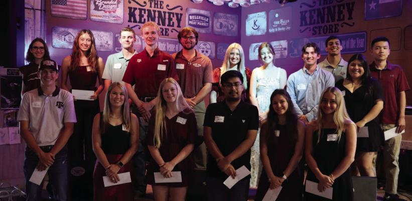 Emily Acosta, Rafael Almaraz, Abby Aschenbeck, Karlie Babylon, Thomas Clark, Emma Eckelberg, Emma Grace Fogle, Rhett Fromme, Zachary Hiatt, Kerby Krueger, Lauren Lassus, Andrew Martinez, Grant Marvin, Stewart Poffenberger, Elizabeth Reichardt, Cade Schroeder, Eric Shao, Mackenzie Simmons, Kylee Svinky, and Sophia Vykukal were selected as scholarship recipients from the Austin County A&amp;M Club.