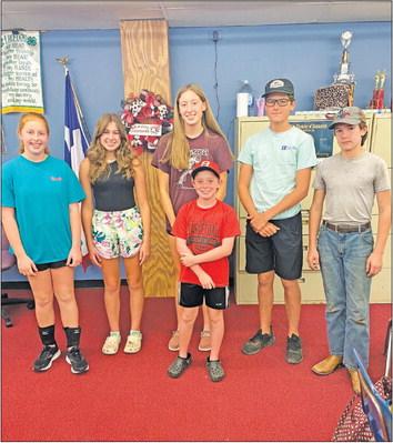 The Wallis 4-H elected its new officers for 2022-23. Pictured left to right is Bayleigh Marek-2nd Vice President, Maddison Diezi-President, Sophia Vykukal-Treasurer, Ethan Kanak-Reporter, Jackson Vykukal-Council Delegate and Travis Kovar-Secretary. Not pictured: Luke Vykukal-1st Vice President and Nadalli Smith-3rd Vice President. PHOTO BY ETHAN KANAK, WALLIS 4-H REPORTER