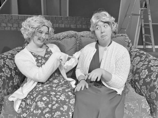 Lily Walts, left and Logan Sanders rehearse a scene from Over the River and Through the Woods. SUBMITTED PHOTO