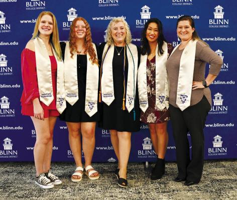 The Blinn College District recently celebrated the first graduates of its blended Veterinary Technology Program. From left: Katrina Sciba, Rebecca Rector, Sandra Nunn, Alexandra Mercado, Natalie George of Sealy.