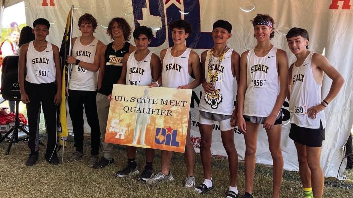 Led by senior Gavin Almaguer, the Sealy boys’ cross-country team qualified for the state XC Meet Nov. 1-2 in Round Rock. Sealy finished in fourth place at the regional tournament last week and now will head to the state meet. PHOTO BY WILSON CHANEY