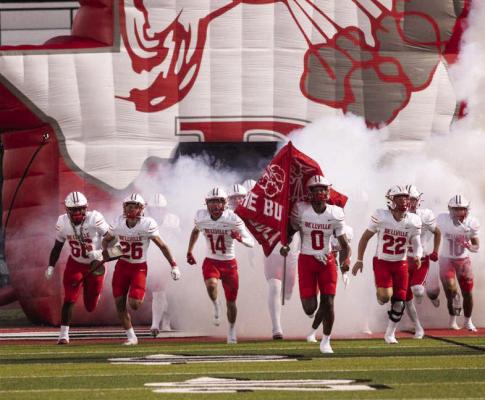 Bellville charges out of their tunnel during last week’s contest with Hitchcock. Bellville defeated Hitchcock and will face off against Columbus this Friday night at the Pasture of Pain. SEALY NEWS | EVAN HALE