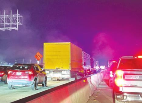 Interstate 10 Eastbound was fully stopped while multiple agencies responded to a pursuit from Colorado County and a car fire near San Felipe Tuesday night, Feb. 1. COLE McNANNA
