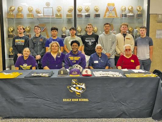 Sealy High School senior Ray Thompson has signed a baseball college letter of intent to play for Prairie View A&amp;M for baseball. Thompson was surrounded by family and friends at the announcement. SUBMITTED PHOTO