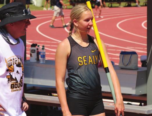 Sealy junior Breanna Brandes waits for her turn during the UIL Track and Field State Championships at Mike A. Myers Stadium at the University of Texas at Austin May 6. Brandes was recently announced as a TGCA all-star. MATTHEW HOOKS/GRANITE PUBLICATIONS