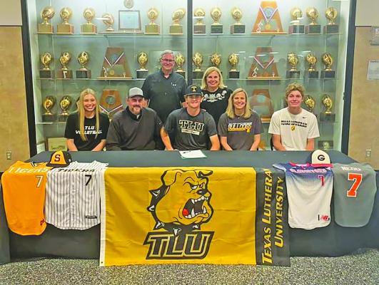 Sealy senior Garret Nedd signed his college letter of intent to play baseball at Texas Lutheran University last week. Nedd was a key component on the Sealy baseball team this year and was recently named to the all-district team as a pitcher. CONTRIBUTED PHOTO