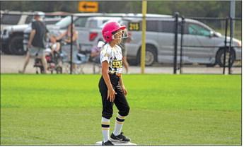 Lauren Battestin hangs out on second base after a successful steal. SEALY NEWS | EVAN HALE