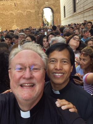 St. Peter’s Basilica: Fr. Wayne Wilkerson in St. Peter’s Basilica prior to mass at the main altar at the Chair of Peter. COURTESY PHOTO