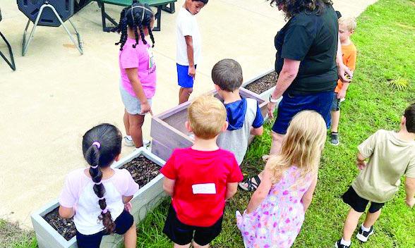 Students observing planters for planting purposes.