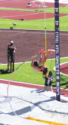 Sealy High School alum and Sam Houston State redshirt junior Clayton Fritsch executes a pole vault attempt during the Olympic Trials at the University of Oregon June 19. Fritsch finished 13th overall, one spot away from advancing to the finals. COURTESY PHOTO