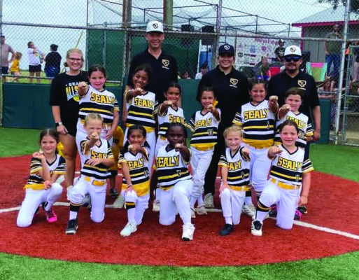 Sealy’s 7u All-Star softball team shows off their championship rings after they captured the district championship. COURTESY PHOTO