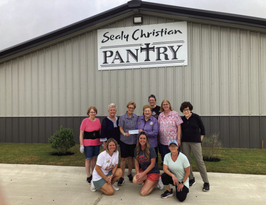 Recently, the Frydek Catholic Daughters, Court Our Lady of Faith #2607, made a donation to the Sealy Christian Pantry. From left are Sue Kristynik, director of pantry operations, who accepts the court check from Regent Doris Sodolak on her right and Treasurer Cindy Gassner is to the left of her. Others pictured are the wonderful volunteers of the Sealy Christian Pantry. COURTESY PHOTO
