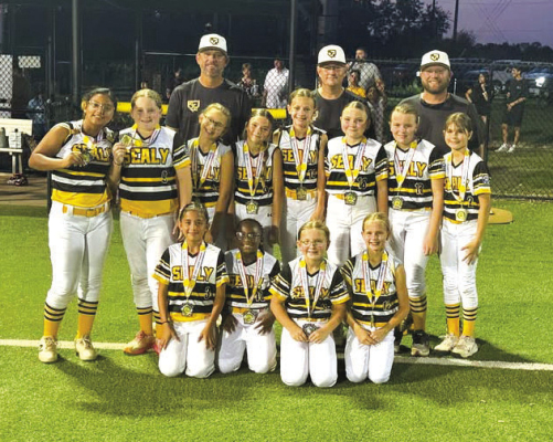 The Sealy Minor All-Star softball team sports their silver medals after the district tournament. COURTESY PHOTO