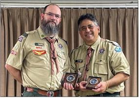 Zig Werlla of Troop 368 in El Campo is honored with the Walter Lamar Evans Lifetime Service Award for his decades of dedicated service to Scouting. Werlla, a former District Chairman, Scout Leader, and Camp Inspector, is pictured with Coastal Plains District Chair Andrew Van Chau and District Program Director Jacob Lilley