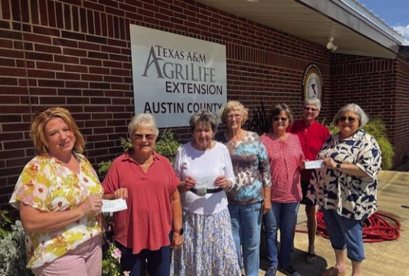 From left, Lynette Lee and Judy Schulz (Champion Drive – Austin County Fair), Rita Jacobs (Sealy and Bellville Food Pantries), Knellen Quinteros (Senior Citizen Day – Austin County Fair), Jo Ann Reichle (West End Community Christian Organization), Joan Buenger (Austin County EEA County Council Chairman), and Doris Glenewinkel (outgoing County Council Treasurer) COURTESY PHOTOS