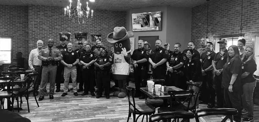 Local law enforcement enjoyed the Coffee with a Cop event last week at Prasek’s in Sealy. COURTESY PHOTO