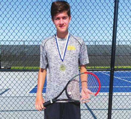 Sealy’s Eric Wilson earned first place in the boys’ singles circuit at the Navasota Invitational April 1 for his second gold medal of the season. CONTRIBUTED PHOTOS