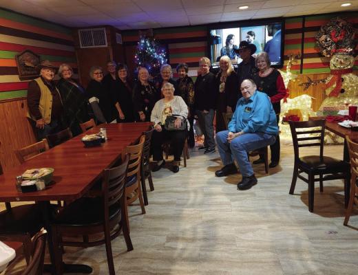 Pictured: Left to Right : Fred and Barney Zimmerman; Doris Glenewinkel; Joan Buenger; Jo Ann Reichle; Jesse Kokemor; Judy Schulz; Lois Schubert; Rita Jacobs; Malinda Schramm, Pat and John Allee; Wayne and Shirley Beum.