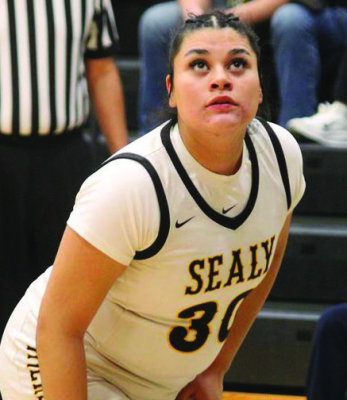 Estrella Alvarez keeps her eyes on the basket looking for a rebound. SEALY NEWS | EVAN HALE