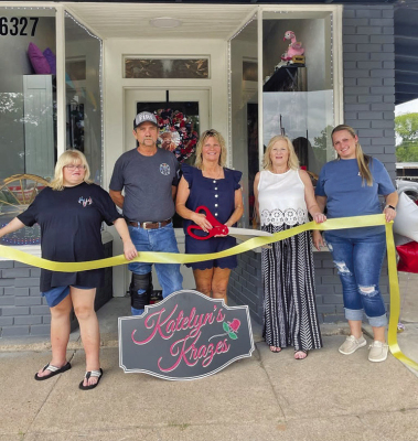The Wallis Area Chamber of Commerce had a ribbon cutting last week to welcome Wallis' newest business, Katelyn's Krazes. Pictured, from left, are Kami Miller, Keith Miller, Karen Miller, Alice Hoffman and Katelyn Miller. COURTESY PHOTO