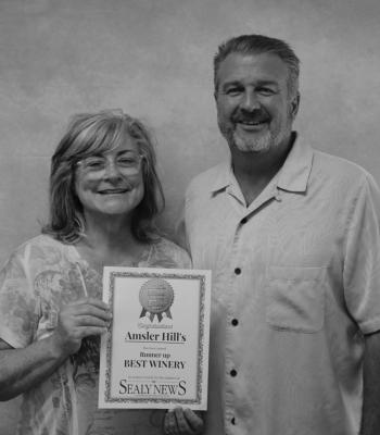 Amsler Hills, according to Austin County voters, was the Runner Up Best Winery for 2023. Left to right are Lisa and Kevin Lange.