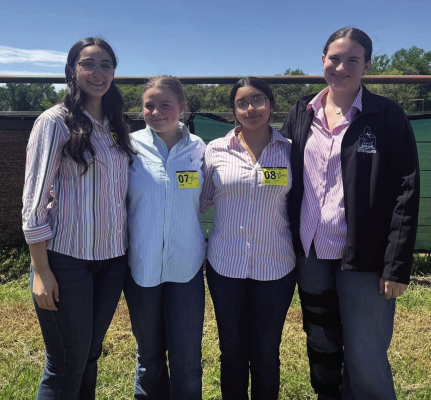 Sealy FFA competes in the Area XI Dairy cattle CDE at Tarleton University. The team nails down a state CDE berth with a 3rd place Area XI finish and 6th place overall across eight a areas competing. Brianah Sanchez, left, leads the team with a 4th high point area individual joined by, from left, Sanchez, Blair Marsh, Jennifer Nino and Sydney Petrash. The team will compete at state March 23. COURTESY PHOTO