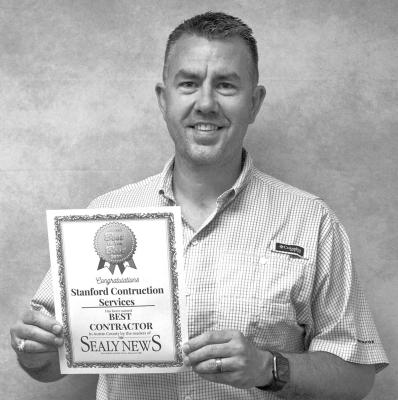 Voters decided that Clint Stanford and Stanford Construction was the best contractor in all of Austin County for 2023. ALL PHOTOS ARE SEALY NEWS PHOTOS