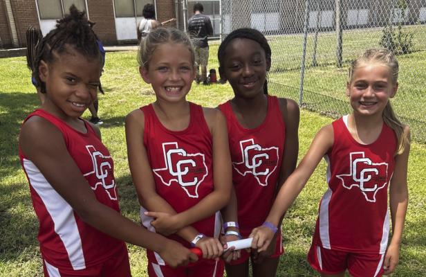 Aubrey Brantley (right) and Navaah Woods (second from the right) both qualified for State in the 4x100m relay. Two Sealy area athletes will be competing in the youth track State Championship later this month at College Station. They are a part of the Columbus Youth track team that accepts runners from Sealy, and they were on the 4x100m relay team that came in 3rd place overall with a time of one minute and one second which is an impressive 