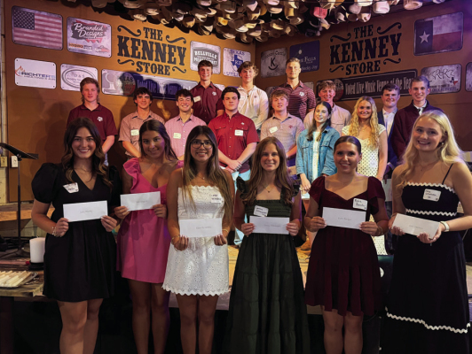 Twenty-eight local students were awarded scholarships by the Austin County A&amp;M Club. Front row, from left, Callie Whatley, Sadie Longoria, Elena Hernandez, Caroline Poffenberger, Rylea Roecker, Katie Schumann. Middle row from left, William Baber, Kyson Shupak, Gunner Chovanec, Shane Sturm, Blake Svoboda, Isabella Hurtado, Cade Witte, Kylie Knapp, Phillip Richardson, Brady Burttschell. Back row from left, Izak Hranicky, Jeffrey Hill, Samuel Hranicky. COURTESY PHOTO