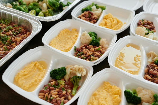 Styrofoam containers of a meal.