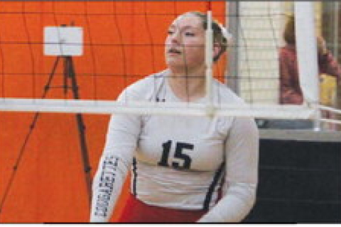 McKenna Stroud slams down a spike during a game against Columbus during the Schulenburg tournament on August 21, 2025.