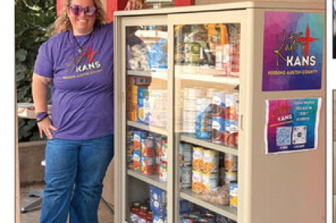 Kate Mize stands with a full food pantry at the Kate’s Kans Bellville location for the ribbon cutting ceremony, June 13. COURTESY PHOTOS