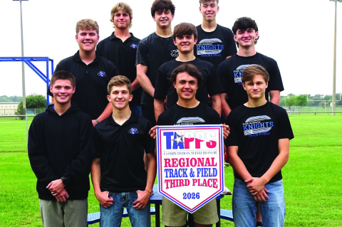 Faith Academy’s varsity boys track team was awarded third place at the TAPPS Regional Track &amp; Field meet on April 24 at New Braunfels Christian Academy. Those who participated in the meet are pictured: from left, back Anthony Best, Kelton Galle, Joshua Stark, Ethan Stegent, Gage Wilson, Jackson Dunn. From left, front: Quinton Moore, Jackson Graham, Brody August, Cody Martin. COURTESY PHOTO