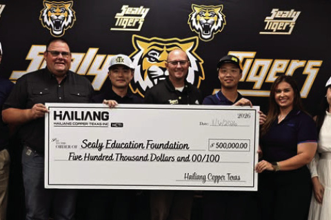 The Sealy Educational Foundation received $500,000 from the Hailiang Copper Texas Inc. These funds have been dedicated to a new scoreboard and a digital message center at T.J. Mills Stadium. This investment will enhance gameday experiences for both players and fans and will help Sealy ISD showcase student accolades. COURTESY PHOTO