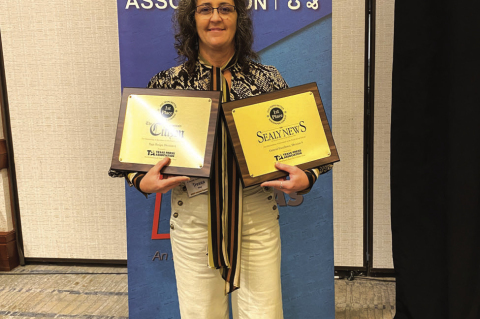 Sealy News Growth and Development Manager Tressa Alley with some of the awards presented at the annual Texas Press Association Conference and Awards Ceremony Saturday, June 20. SEALY NEWS| ALESIA WOOLRIDGE