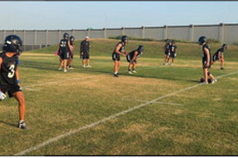 The Sealy Tigers quarterback, running back and wide receivers building some chemistry during a practice on Tuesday, Aug. 4, at Sealy High School. COURTESY PHOTO